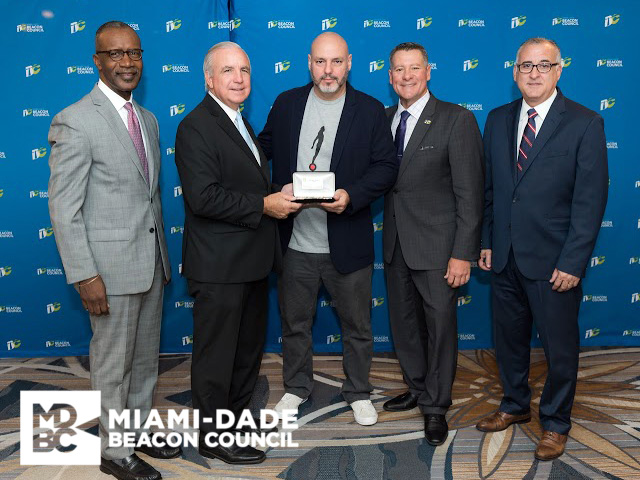 Eduardo Feo receiving the Keys to the City of Miami by Mayor Carlos Gimenez